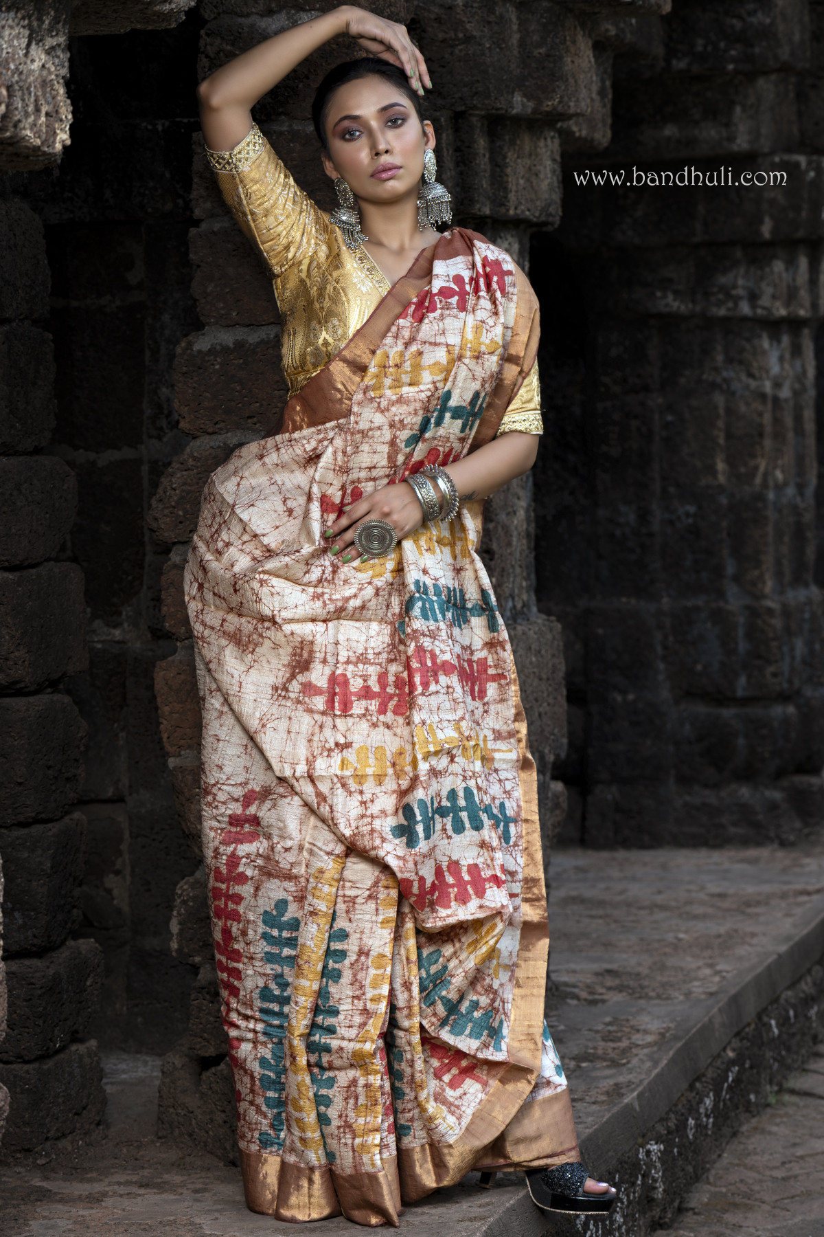 Virgin Tussar Color Crack Wax Batik Saree